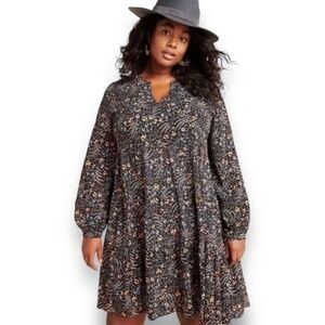 ANTHROPOLOGIE MAEVE Viscose Boho Multi Colour Floral Tiered Long Sleeve Dress S